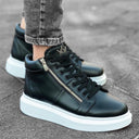 Men’s High Top Sneakers Designer Zipper Shoes Black-White (4)