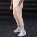 Men's Comfort Fit Pants With Side Stripes In Beige