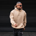 Men's Oversized Signature Detail Beige Cordless Hoodie (11)