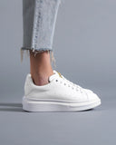 Women’s Chunky Sneakers with Gold Crown in Full White (6)