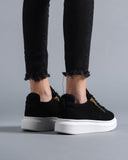 Women's Chunky Suede Sneakers with Gold Zipper in Black (10)