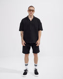 Men’s Waffle Tracksuit Set with Shorts in Midnight Black