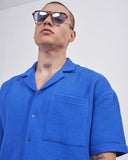 Men’s Waffle Tracksuit Set with Shorts in Sax Blue (2)