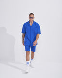 Men’s Waffle Tracksuit Set with Shorts in Sax Blue (5)