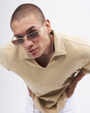 Men’s Oversized Linen Fabric Shirt with V-Neck in Beige (7)