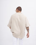 Men’s Oversized Linen Half-Button Mandarin Collar Shirt in Beige (6)