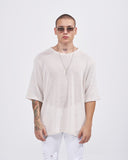 Men's Loose Linen Mesh Half Sleeve T-shirt in Beige