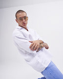 Men’s Oversized Linen Fabric Shirt with V-Neck in White (6)