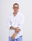 Men’s Oversized Fit Linen Mandarin Collar Shirt in White (6)