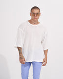 Men's Loose Linen Mesh Half Sleeve T-shirt in White (4)