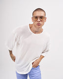 Men's Loose Linen Mesh Half Sleeve T-shirt in White (7)