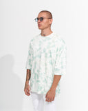 Men's Oversize T-Shirt Round Neck Tie Dye Green & White (2)