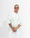 Men's Oversize T-Shirt Round Neck Tie Dye Green & White (7)