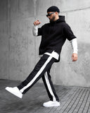 Men's Oversized Half Sleeve Detailed Hoodie Black&White (10)