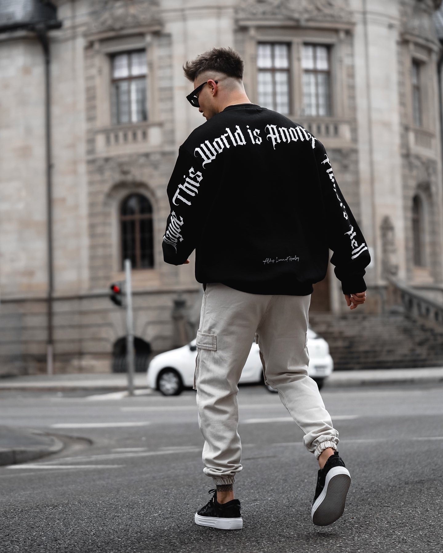 Erkek Another World's Hell Baskılı Siyah Oversize Sweatshirt
