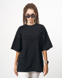 MV Women’s Oversized Embossed Print Detail Black T-shirt (5)