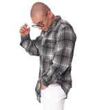 Men's Oversize Shirt Plaid Pattern White Striped Black (10)
