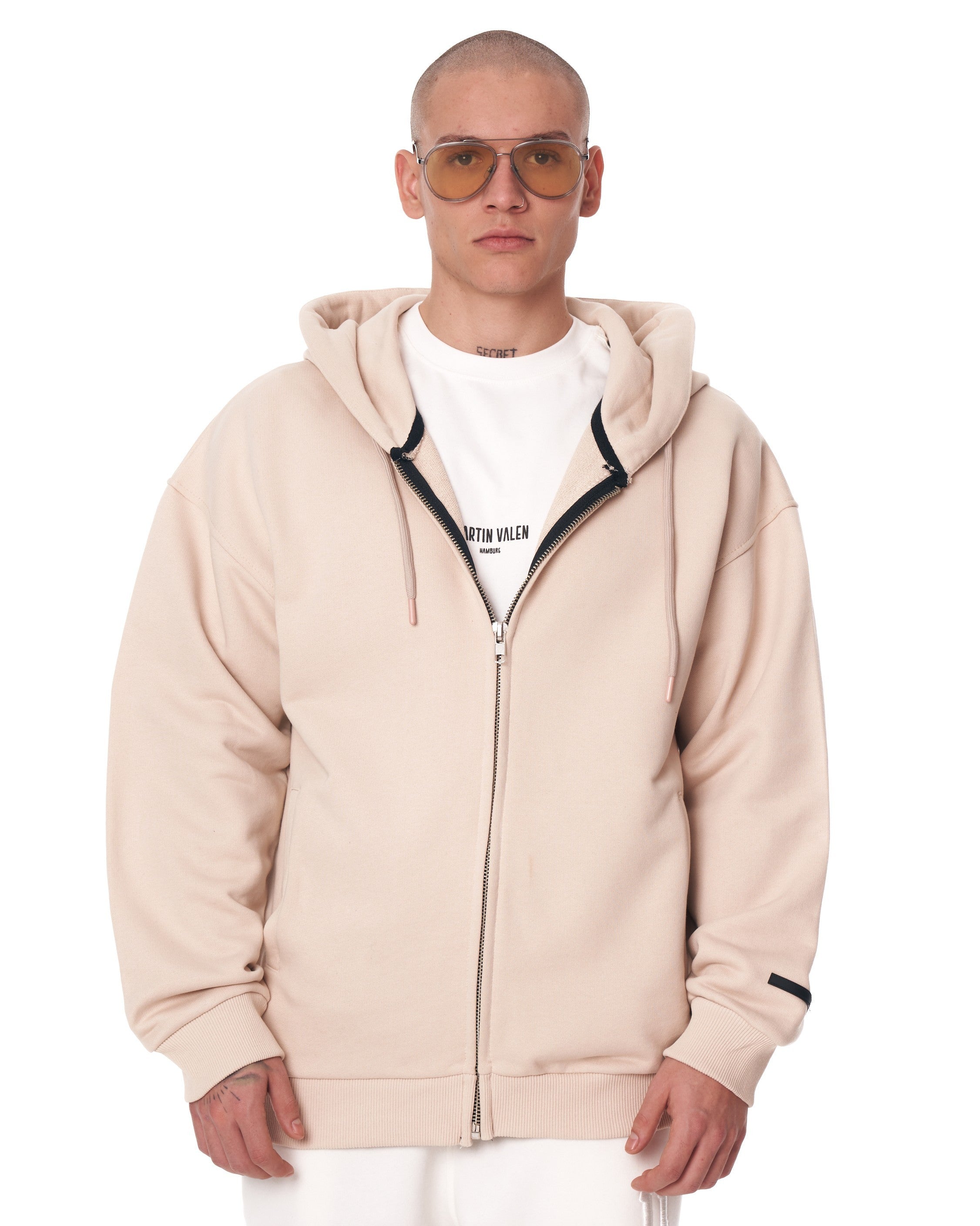 Men's Beige Oversized Hoodie with Zipper | Martin Valen