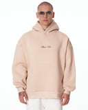 Men's Oversized Signature Detail Beige Cordless Hoodie