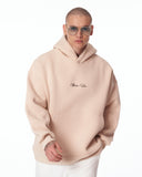 Men's Oversized Signature Detail Beige Cordless Hoodie (2)