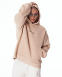 Men's Oversized Signature Detail Beige Cordless Hoodie (8)