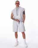 Men's Sleeveless Hoodie and Short Set in White (4)