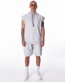Men's Sleeveless Hoodie and Short Set in White (8)