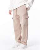 Men's Fleece Beige Cargo Sweatpants (4)