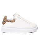 White Chunky Sneakers With Snake Pattern Detail