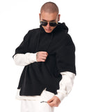 Men's Oversized Half Sleeve Detailed Hoodie Black&White (3)