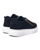 Chunky Suede Sneakers Gold Zipper Designer Shoes Black (3)