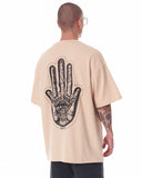 Men's Oversized Chest 3D Printed Back Transfer Printed Beige Heavy T-Shirt