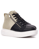Men’s High Top Sneakers Designer Zipper Shoes Cream-Black (2)