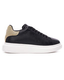 V-Harmony Men's Black and White Shoes with Beige Suede Heel Tab