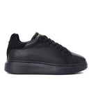 V-Harmony Men's Full Black Shoes with Suede Heel Tab