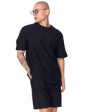 Men's Oversized Corduroy Knitwear Fabric Black Shorts Set (5)