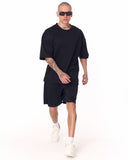 Men's Oversized Light Fabric Shorts Set Black (4)