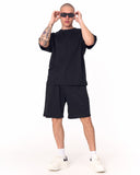 Men's Oversized Light Fabric Shorts Set Black (5)