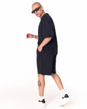 Men's Oversized Light Fabric Shorts Set Black (7)