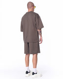 Men's Oversized Light Fabric Shorts Set Khaki (3)