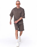 Men's Oversized Light Fabric Shorts Set Khaki (4)