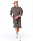 Men's Oversized Light Fabric Shorts Set Khaki (5)