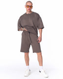 Men's Oversized Light Fabric Shorts Set Khaki (6)
