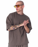 Men's Oversized Light Fabric Shorts Set Khaki (7)