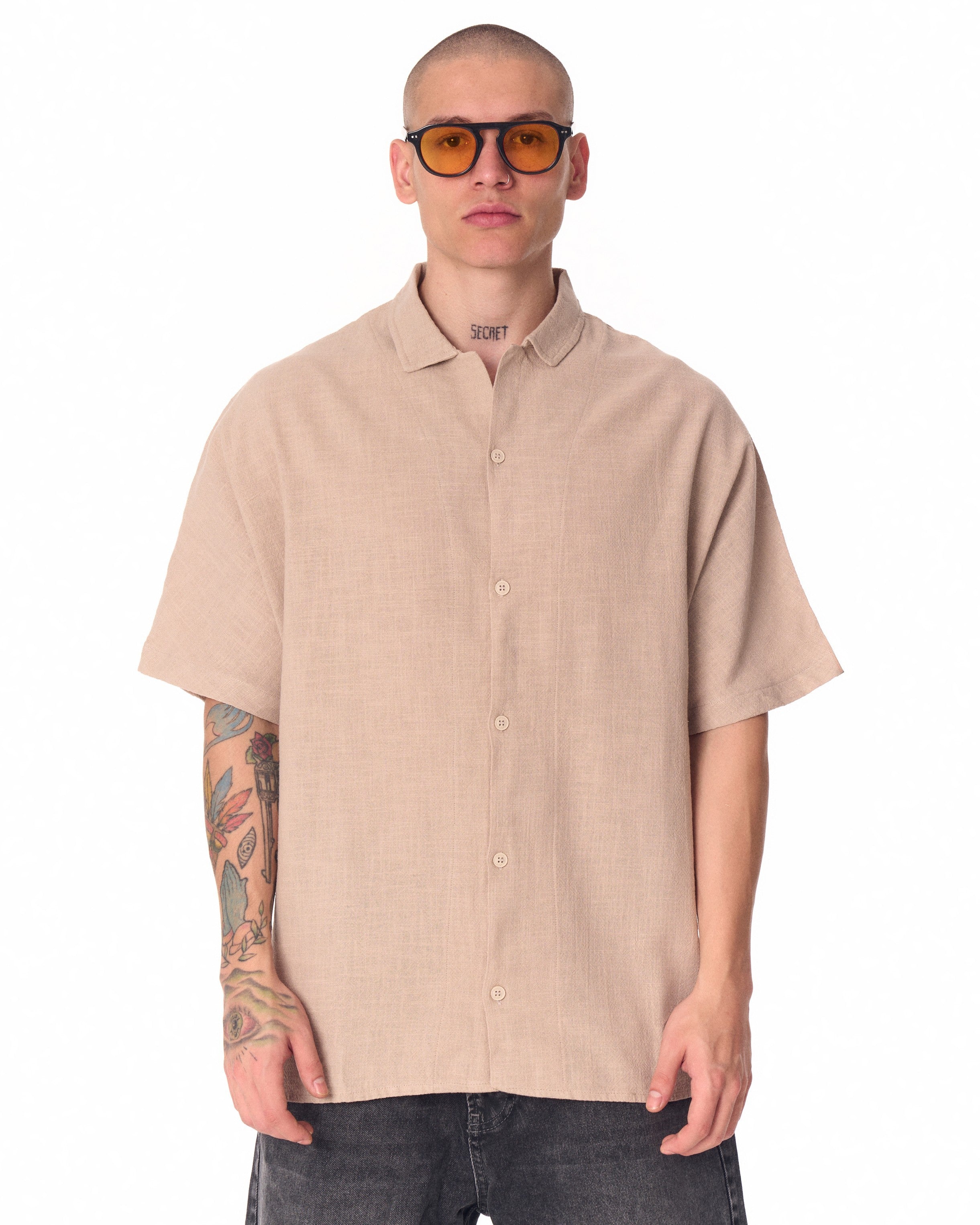 men's beige dress shirt Dubinik 4.1oz Pearl Snap Solid Beige Shirts For Men Long Sleeve Lightweight Casual Sawtooth Pocket Western Plaid Cowboy Cotton Vintage Work Shirt#