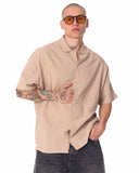 Men's Linen Fabric Oversized Beige Shirt (5)