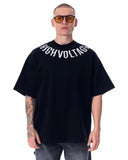 Men's Oversized Collar Screen Printed Black Heavy T-Shirt