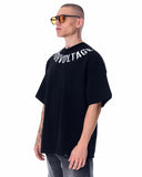 Men's Oversized Collar Screen Printed Black Heavy T-Shirt (2)