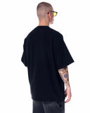 Men's Oversized Collar Screen Printed Black Heavy T-Shirt (4)