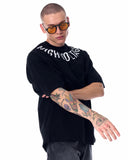Men's Oversized Collar Screen Printed Black Heavy T-Shirt (7)